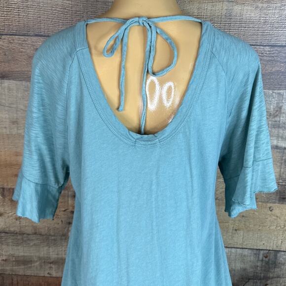 LA Made Flounce Sleeve Tee Shirt Dress Open Back Tie Neck Aqua Blue Size Small - Picture 6 of 9